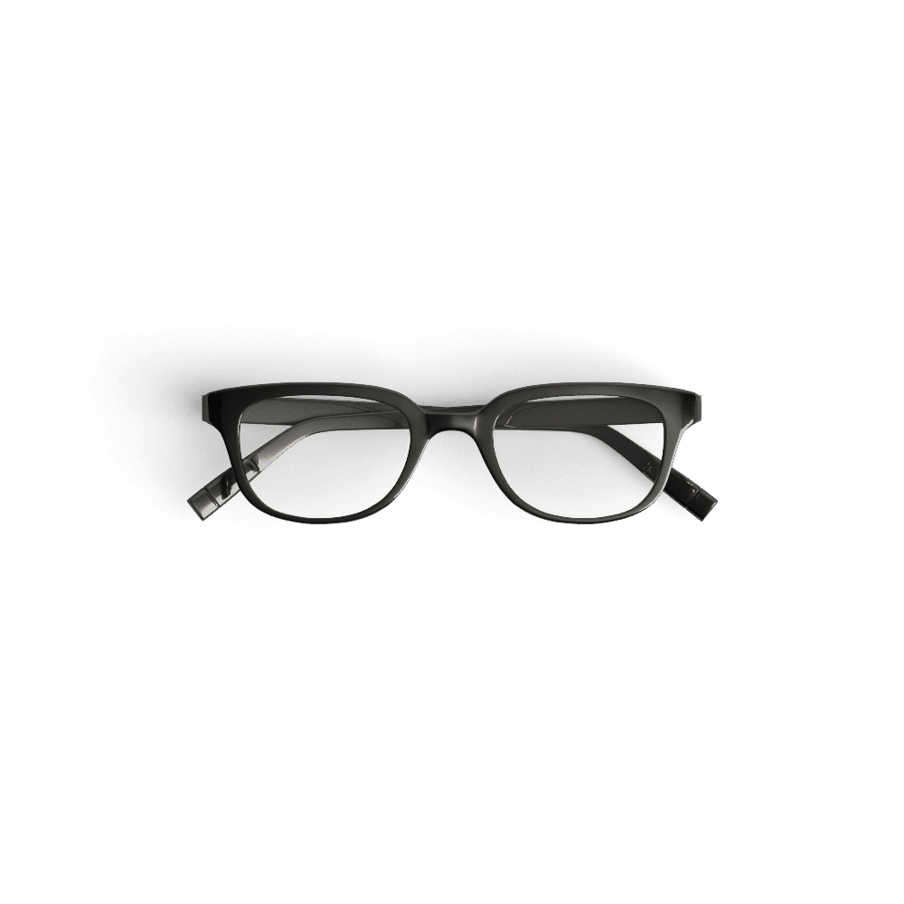 A pair of black, rectangular sunglasses with slightly reflective, dark lenses is centered against a plain, white background. The glossy finish on the frames and the straight temple arms extend back, creating a sleek look perfect for any veterinarian on the go.